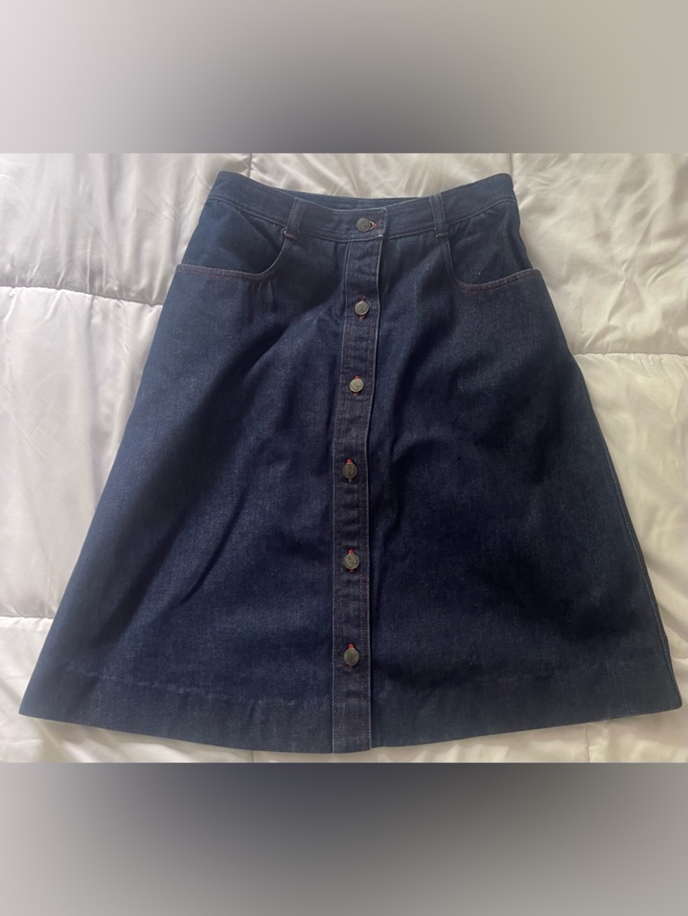 Vintage halston lll high waist denim skirt size 6/8 Red Stiching Button Front